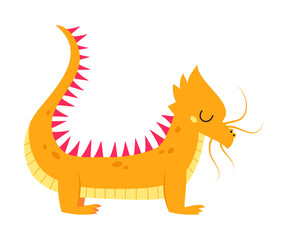 Cute Little Orange Dragon, Funny Baby Dinosaur Fairy Tale Character Cartoon Style Vector Illustration