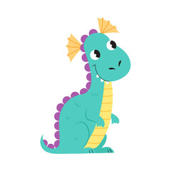Cute Little Dragon, Adorable Funny Baby Dinosaur Fairy Tale Character Cartoon Style Vector Illustration