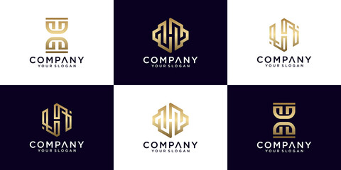 Collection of h letter logos with line styles and golden color for consulting, initials, financial companies