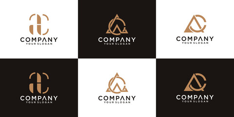 Collection of ac letter logos with line styles and golden color for consulting, initials, financial companies