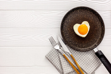 Breakfast on Valentine's Day Heart shape fried egg