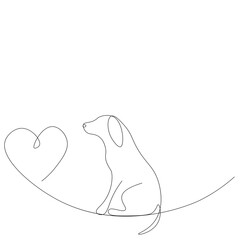Valentines day background with puppy dog, vector illustration