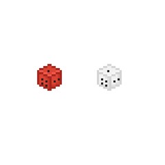 Pixel art dice roll cartoon. Red and White dice pixel art.