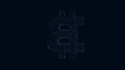amous cryptocurrency bitcoin sign is forming by tiny energy sparks in dark space