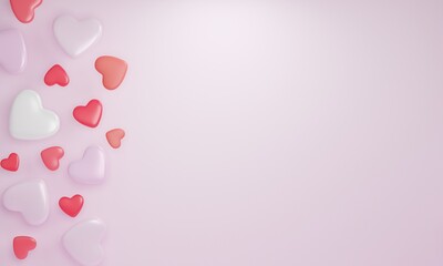 3d rendering, Hearts on pink background. Symbols of love for Mother's, Valentine's Day, birthday greeting card design.