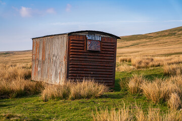 Fototapeta na wymiar A derelict site trailer near West Stonesdale, North Yorkshire, England, UK