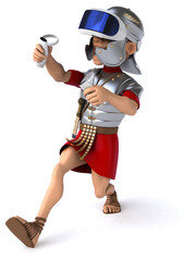 Fun 3D Illustration of a roman soldier with a VR Helmet