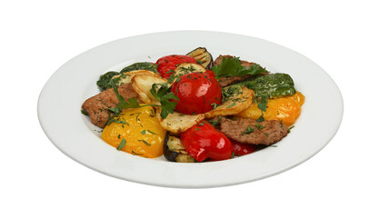 Ajab sandal. Salad with meat and grilled vegetables