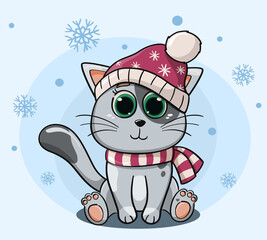 Vector illustration
cute cat in winter hat