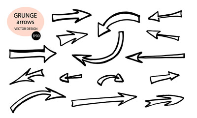 Collection of vector arrows.The drawn object of the brush.Arrows on a white background.Abstract hand-painted brush and stroke arrows.