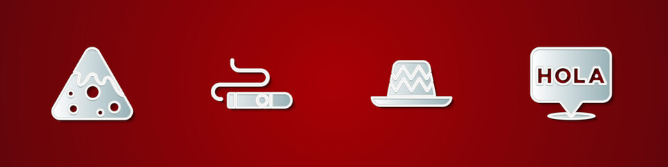 Set Nachos, Cigar, Mexican sombrero and Hola icon. Vector. © vector_v