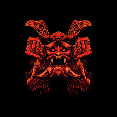 mecha face skull samurai illustration