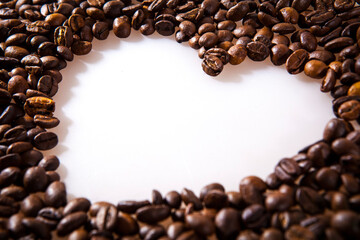 White heart love symbol in coffee beans
