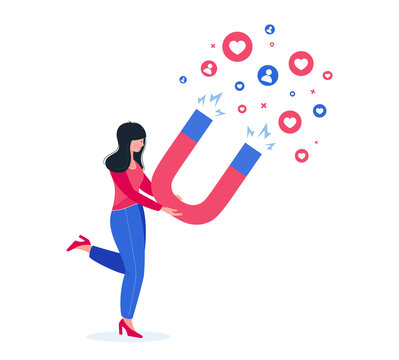 Girl attracting more followers. Marketing magnet engaging followers.