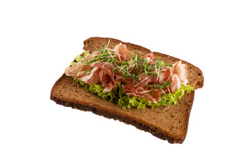 Variety of mini sandwiches with cream cheese, vegetables and salami.