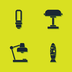 Set LED light bulb, Floor lamp, Table and icon. Vector.