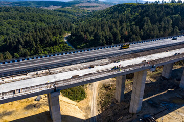 Construction of a new bridge. Drone view