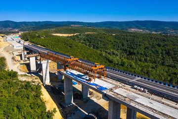 Construction of a new bridge. Drone view