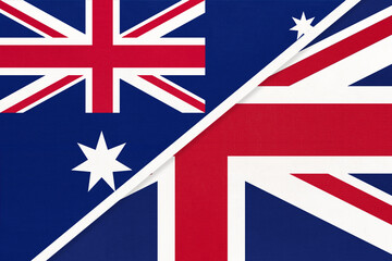 Australia and United Kingdom UK, symbol of national flags from textile.