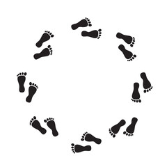 black human footprints running in a circle on a white background