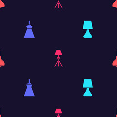 Set Table lamp, Lamp hanging, Floor and on seamless pattern. Vector.