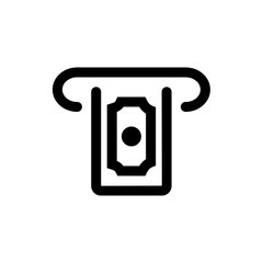 Receiving money from an ATM outline icon isolated on white background