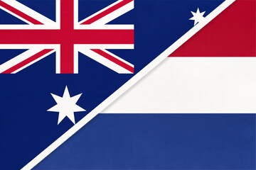 Australia and Netherlands or Holland, symbol of national flags from textile.