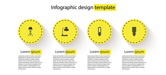 Set Floor lamp, Table, LED light bulb and . Business infographic template. Vector.