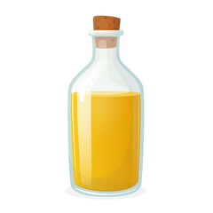 Olive Oil Bottle Isolated on White. Glass Bottle with Short Narrow Neck and Corkwood Screw Cap, Extra Virgin Cooking Oil