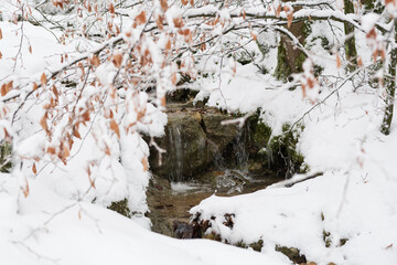Landschaft im Winter am Bach mit Schnee