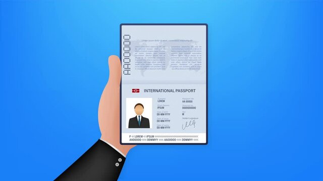 Blank open passport template. International passport with sample personal data page. stock illustration.