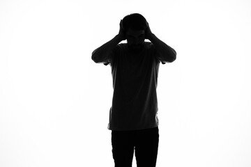 emotional man silhouette model white background cropped view