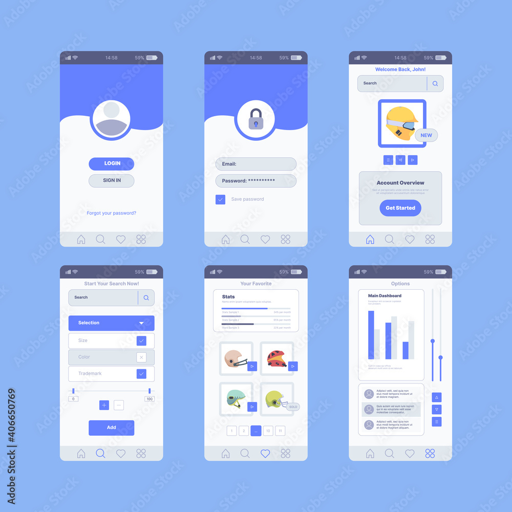 Sticker e-commerce ui. web template of smartphone digital retail shop store apps garish vector design. illus