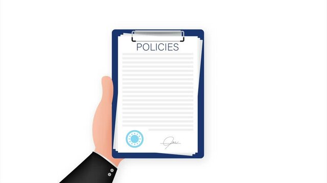 Policies in flat style. Checklist icon. Corporate document. Corporate document. Information reminder. stock illustration.