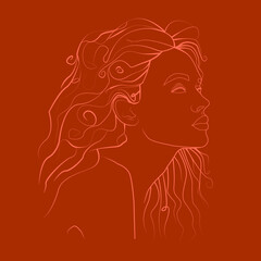 Woman silhouette with long hair