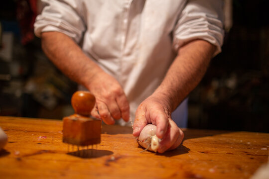 artisanal preparation of salami, sausages and cotechini with pork