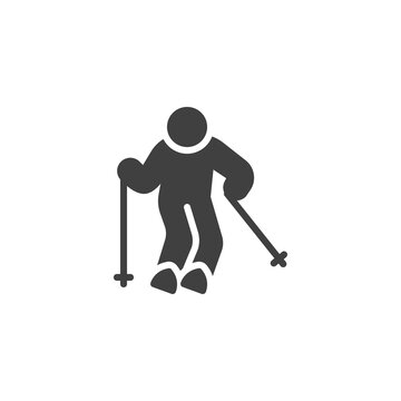 Skier skiing vector icon. filled flat sign for mobile concept and web design. Skiing sport glyph icon. Symbol, logo illustration. Vector graphics