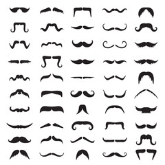Moustache silhouettes. Barber shop pictures collection shaved gentlemen recent vector templates. Moustache facial silhouette, disguise mask to face illustration