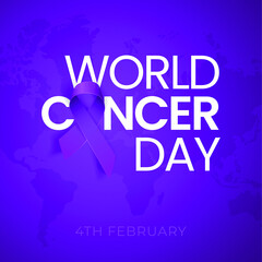 High Quality World Cancer Day Background with 3D Purple Ribbon for your Design . Isolated Vector Elements