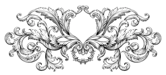 Poster Vintage Baroque Victorian frame border monogram floral ornament  scroll engraved retro pattern tattoo calligraphic vector heraldic  © HiSunnySky