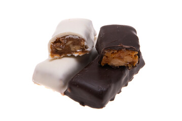 chocolate candies with dried apricots isolated