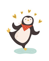 Vector iilustration of lovely penguin. Funny animal character design