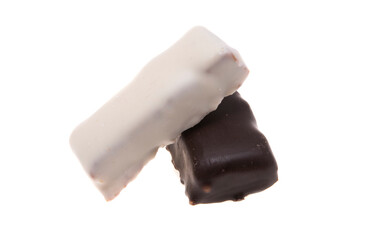 chocolate candies with dried apricots isolated