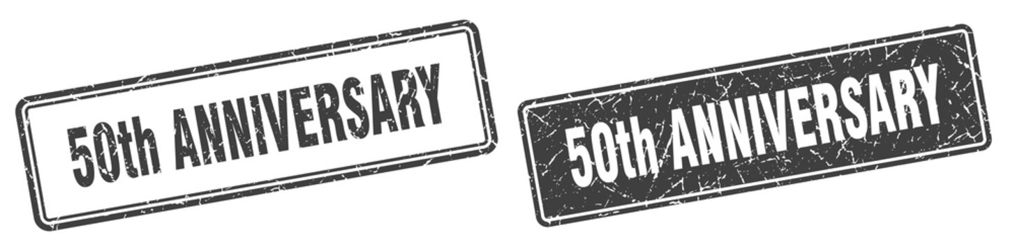 50th anniversary stamp set. 50th anniversary square grunge sign