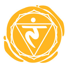 Illustration of third primary chakra manipura. Sign of energy, willpower, digestion. Isolated on white vector illustration.