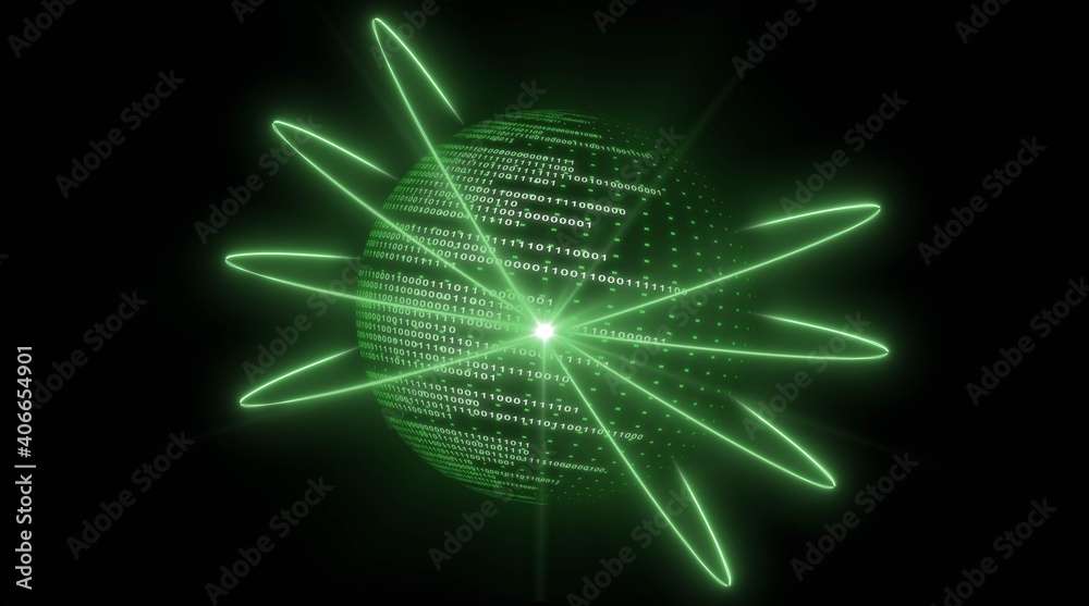 Poster abstract digital earth with binary code in green design on black background - global communication n