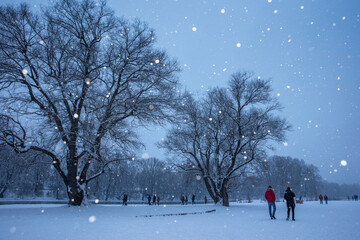Schnee bedeckte Landschaft in der Stadt