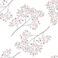 Seamless pattern stylized branch with leaves of delicate pastel colors on a white background
