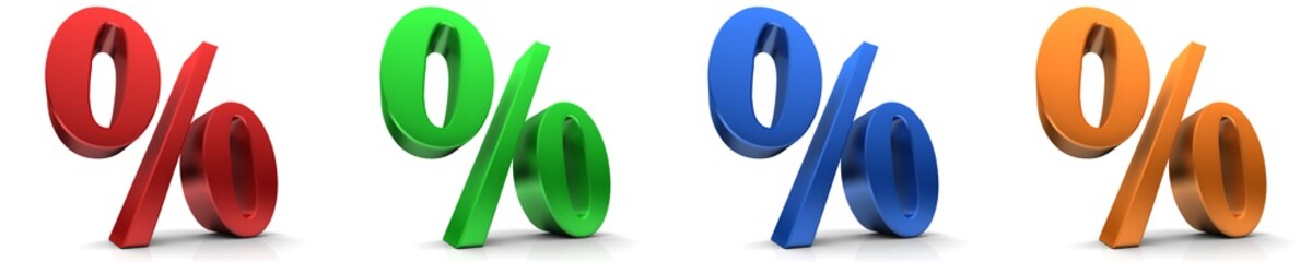 Percentile percent percentage % interest rate sign symbol red green blue orange sale 3d tag label - obrazy, fototapety, plakaty