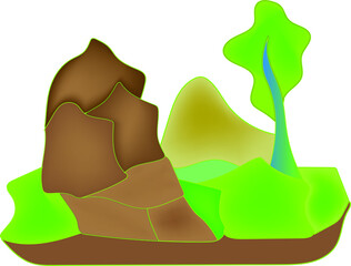 attractive nature illustration with mountains and trees.